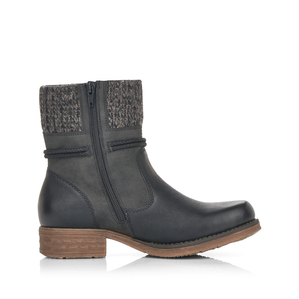 RIEKER ブーツ ブラック ジッパー ブロックヒール レザー Amazon.com | Rieker Women's Zip-up Water-Resistant Shoes 5