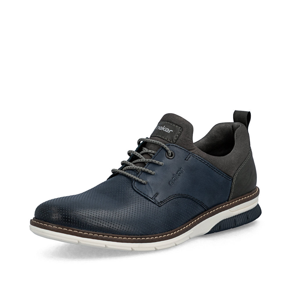 Rieker Uomo 18910 - Sneaker Stringate In Pelle Nero Con Dettagli Marroni - 3